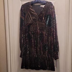Karlie Multicolor Velvet Long Sleeve Dress Size Large